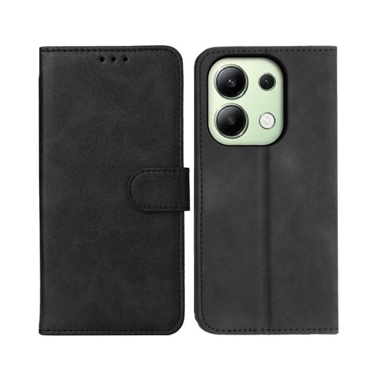 Capa Flip de Couro com Bolso Interno para Xiaomi Redmi Note 13 4G Preto